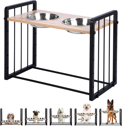 Raised Dog Bowl Stand - 2 Steel Dog Bowls with Stand - Adjustable Dog Feeding Station with Elevated Dog Bowls - Non-Slip Raised Dog Feeder