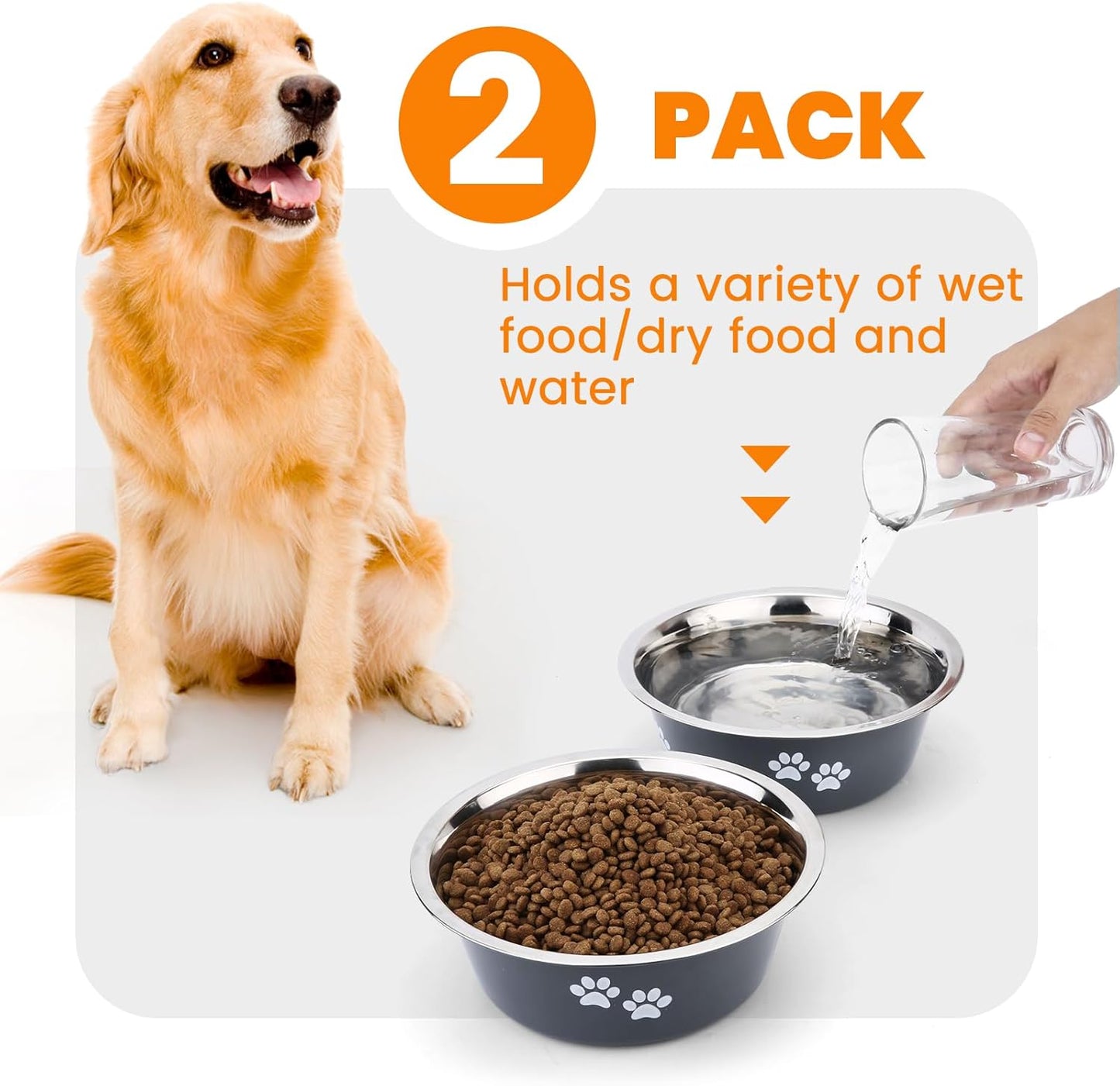 2 Pack Dog Bowls (1560ML), Stainless Steel Dog Bowls with Nonslip Silicone Bottom, Pet Feeding Bowls for Cat, Pups-Food and Water Bowls for Small Medium Large Dogs